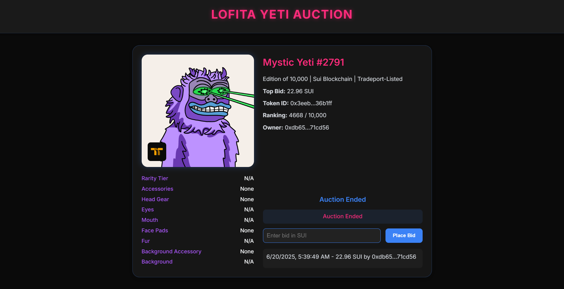 Auction Interface Mockup